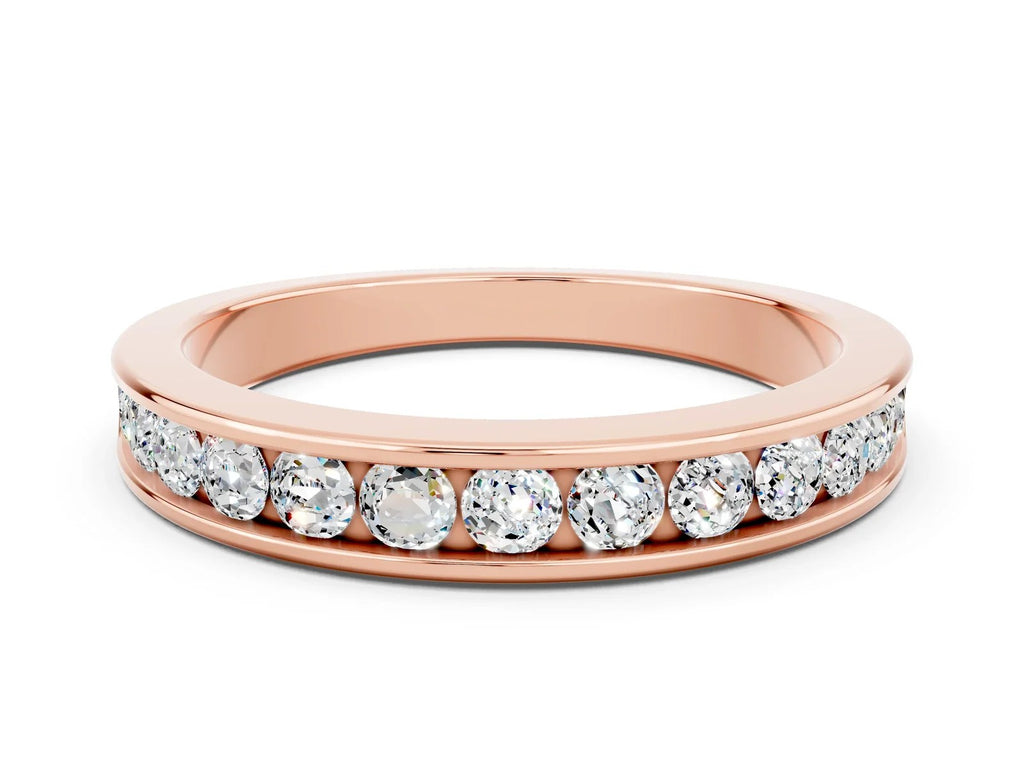 Round Moissanite Eternity Band in Rose gold with Smooth Channel Setting 
