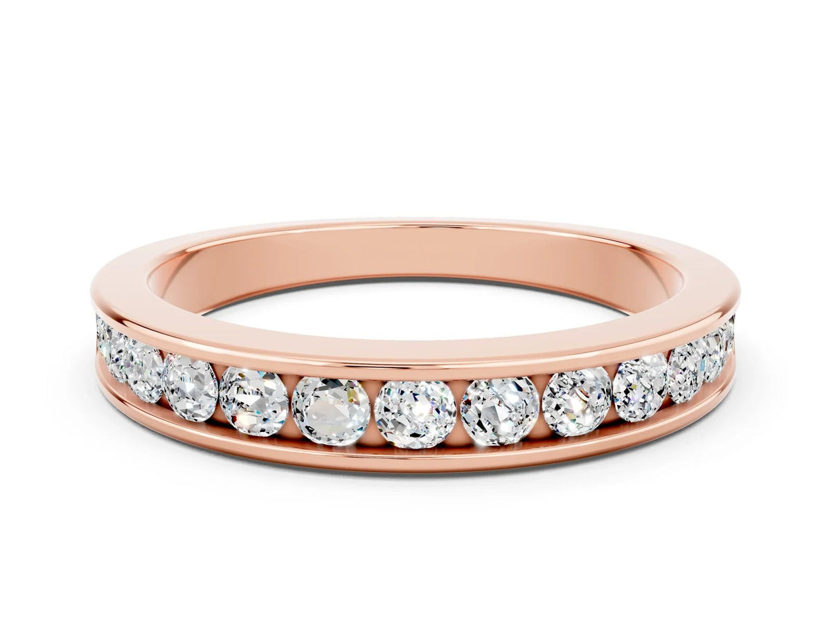 Round Moissanite Eternity Band in Rose gold with Smooth Channel Setting 