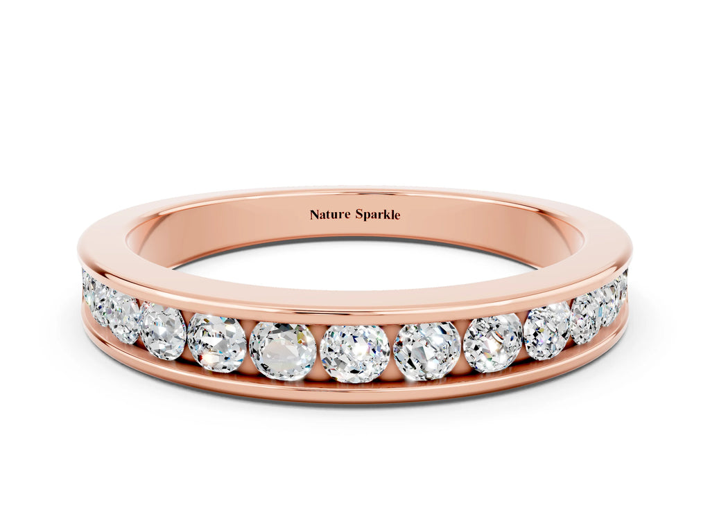 Round Moissanite Eternity Band in Rose gold with Smooth Channel Setting