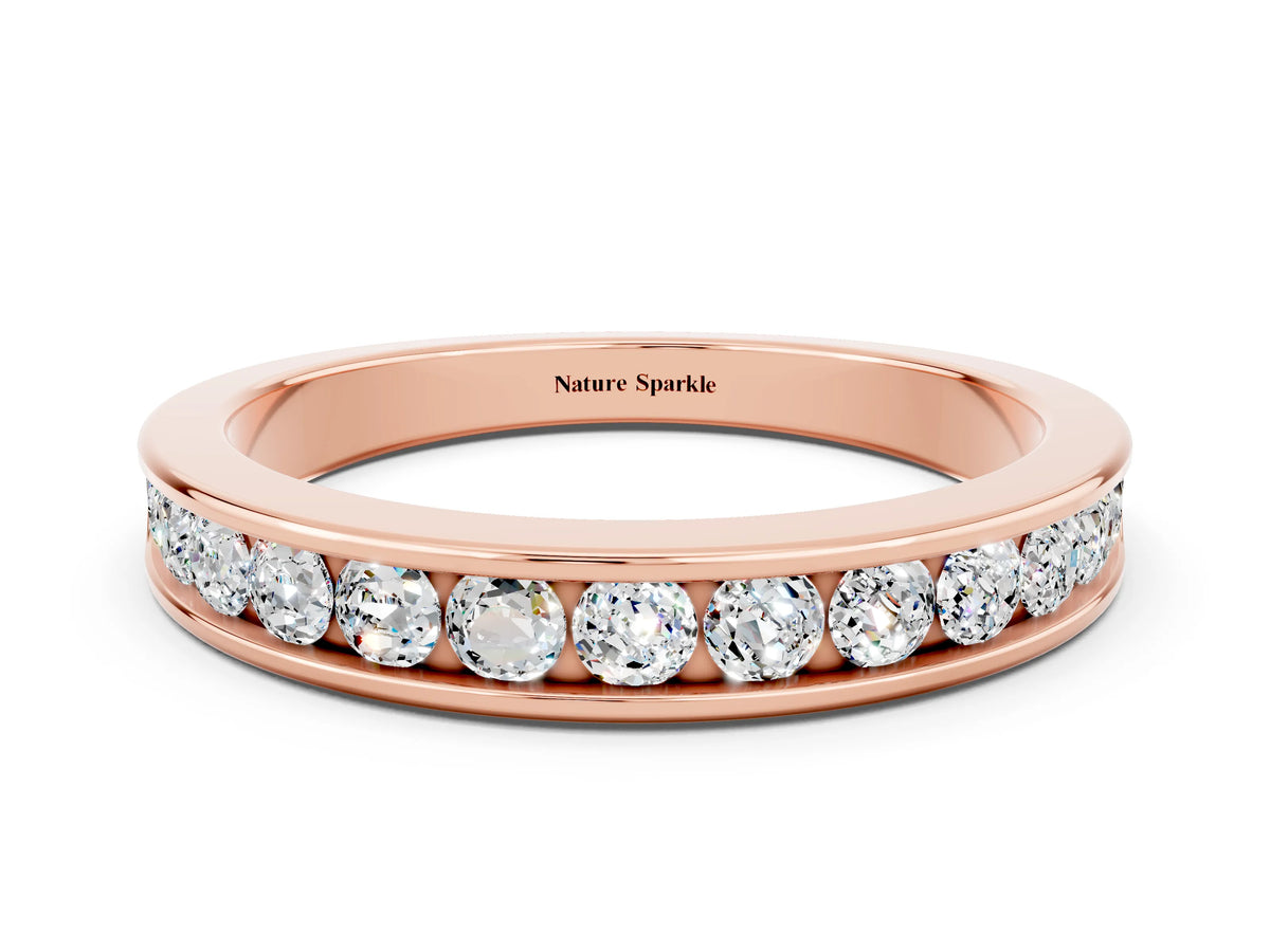 Round Moissanite Eternity Band in Rose gold with Smooth Channel Setting