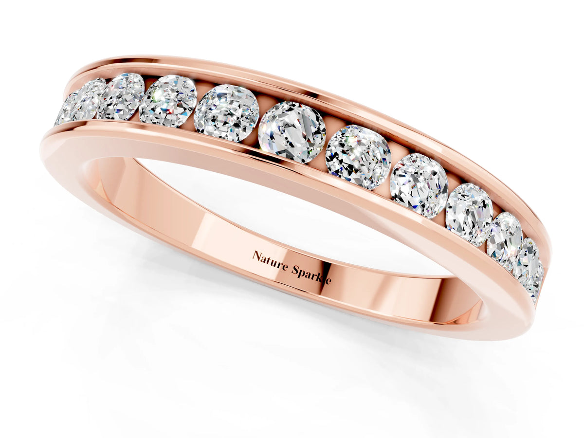 Round Moissanite Eternity Band in Rose gold with Smooth Channel Setting