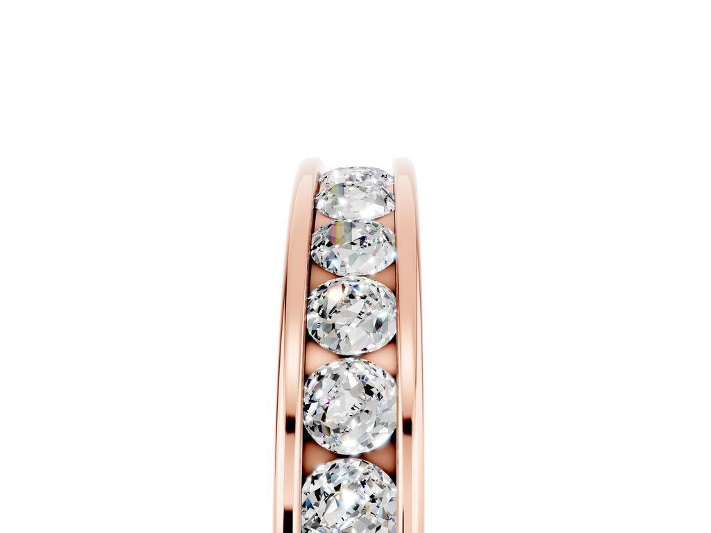 Round Moissanite Eternity Band in Rose gold with Smooth Channel Setting