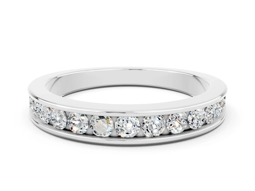 Round Moissanite Eternity Band in Silver with Smooth Channel Setting 
