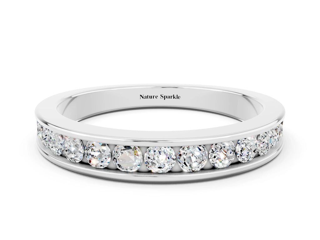 Round Moissanite Eternity Band in Silver with Smooth Channel Setting