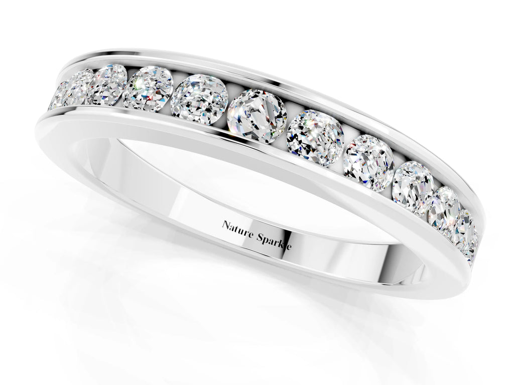 Round Moissanite Eternity Band in Silver with Smooth Channel Setting
