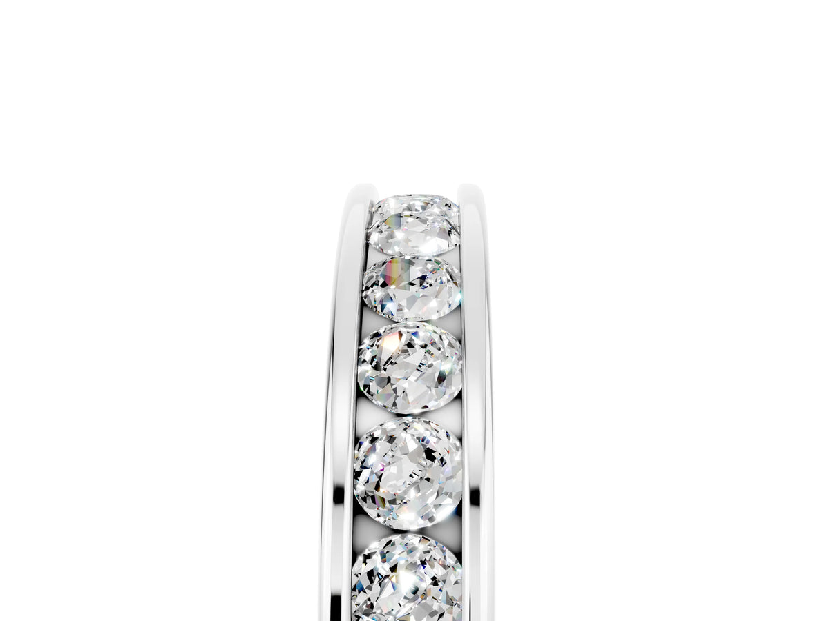 Round Moissanite Eternity Band in Silver with Smooth Channel Setting