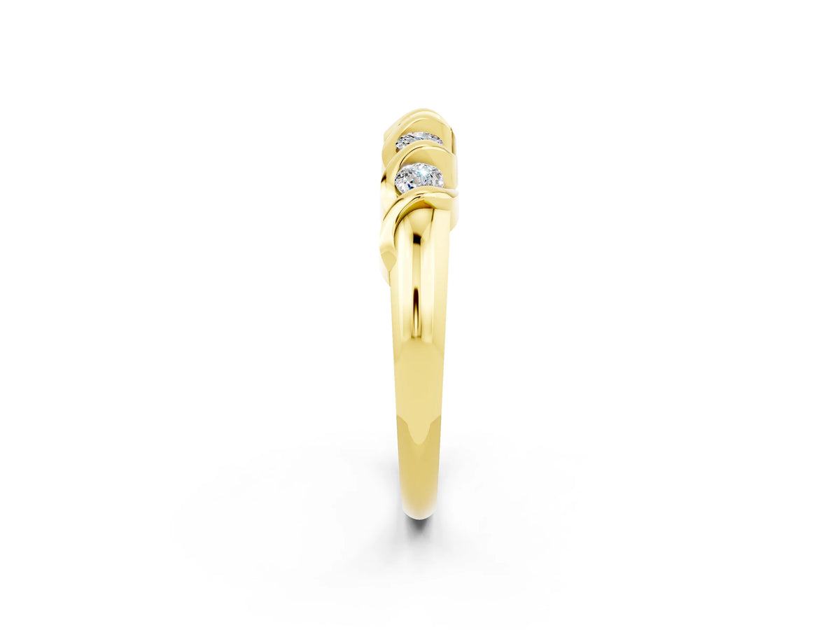 Round Moissanite Eternity Band in Yellow gold with Twist Prong Setting