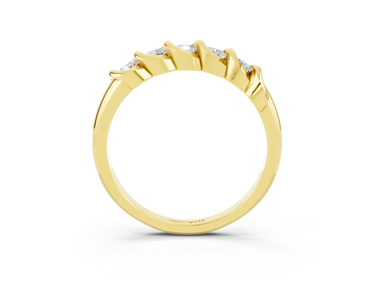 Round Moissanite Eternity Band in Yellow gold with Twist Prong Setting