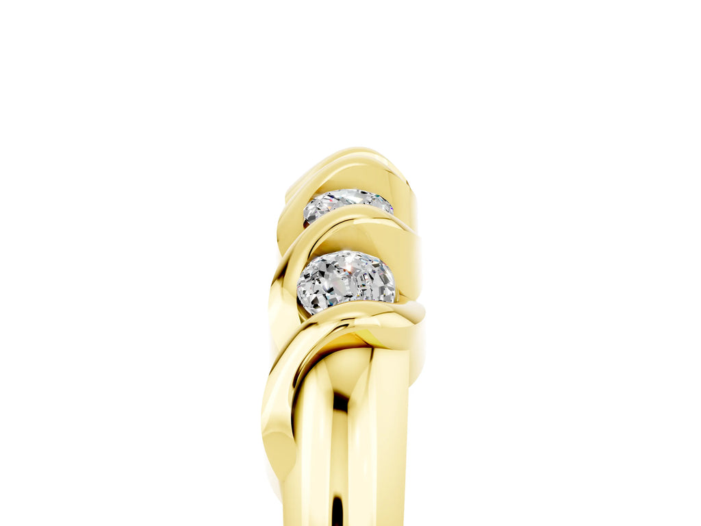 Round Moissanite Eternity Band in Yellow gold with Twist Prong Setting