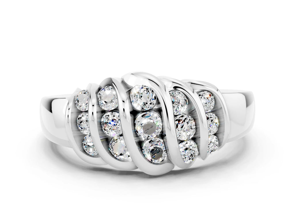 Round Moissanite Multi-Row Crossover Band in Platinum with Polished Curves