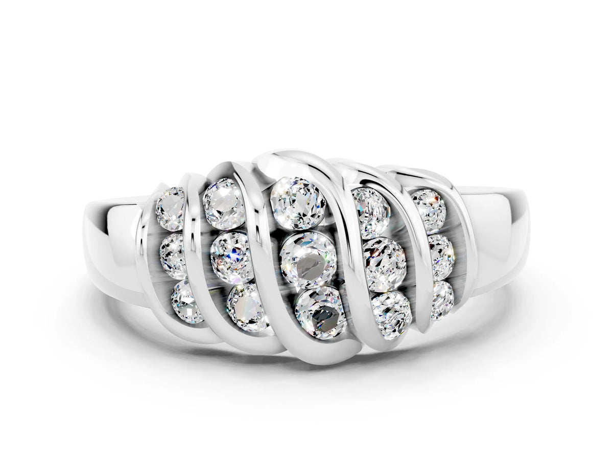 Round Moissanite Multi-Row Crossover Band in Platinum with Polished Curves