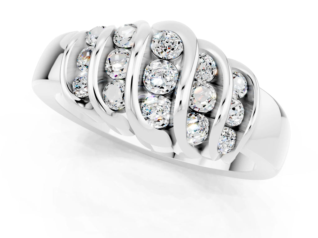 Round Moissanite Multi-Row Crossover Band in Platinum with Polished Curves