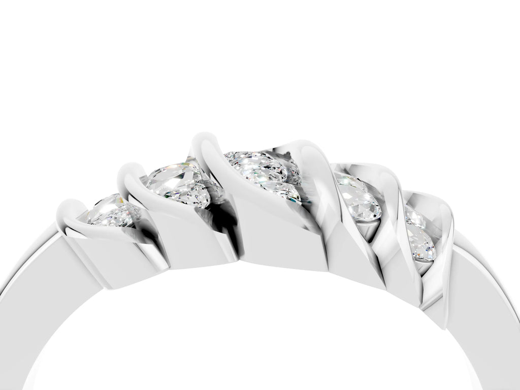 Round Moissanite Multi-Row Crossover Band in Platinum with Polished Curves