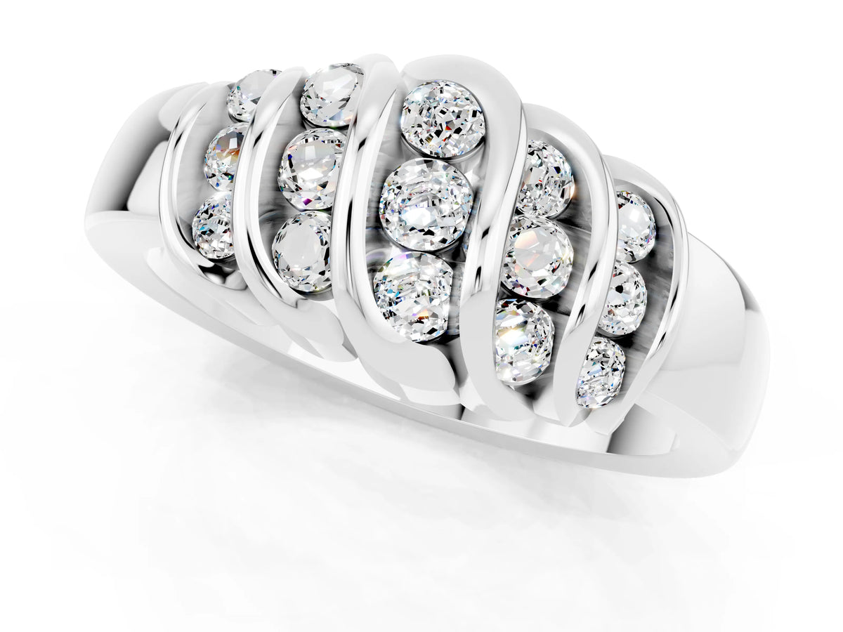 Round Moissanite Multi-Row Crossover Band in Silver with Polished Curves