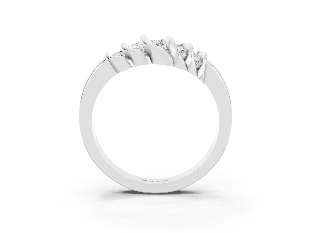 Round Moissanite Multi-Row Crossover Band in Silver with Polished Curves