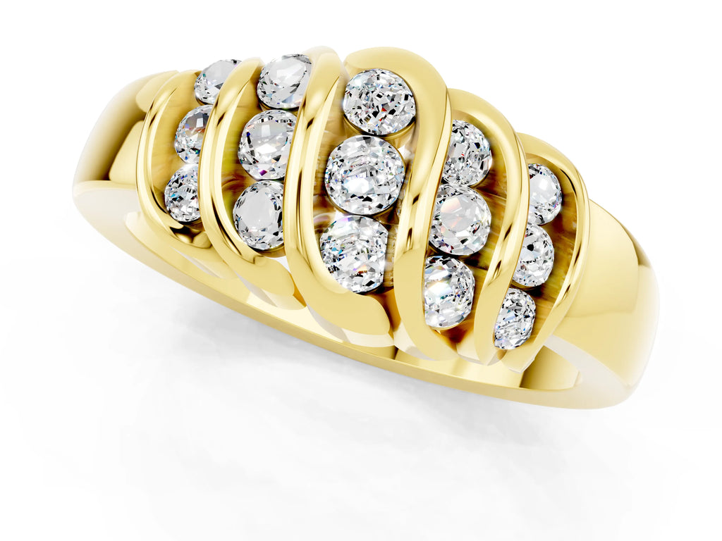 Round Moissanite Multi-Row Crossover Band in Yellow gold with Polished Curves