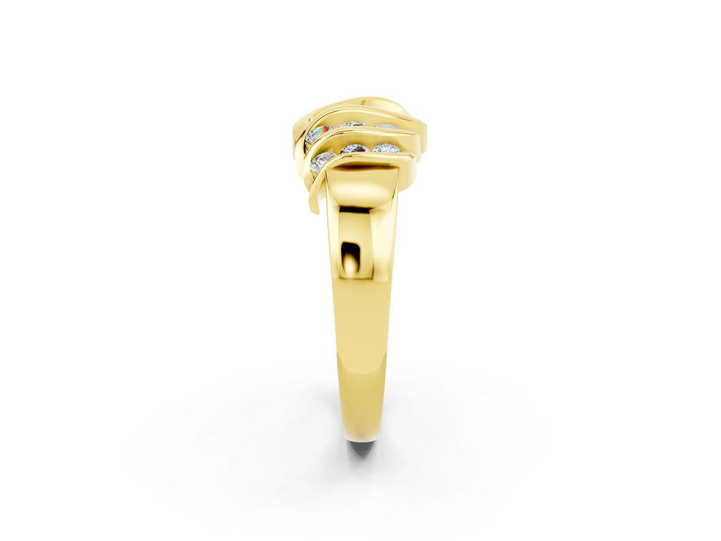 Round Moissanite Multi-Row Crossover Band in Yellow gold with Polished Curves