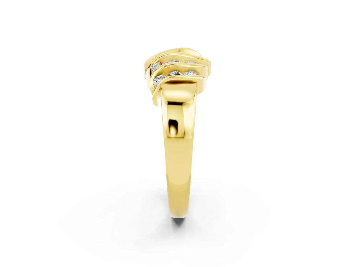 Round Moissanite Multi-Row Crossover Band in Yellow gold with Polished Curves
