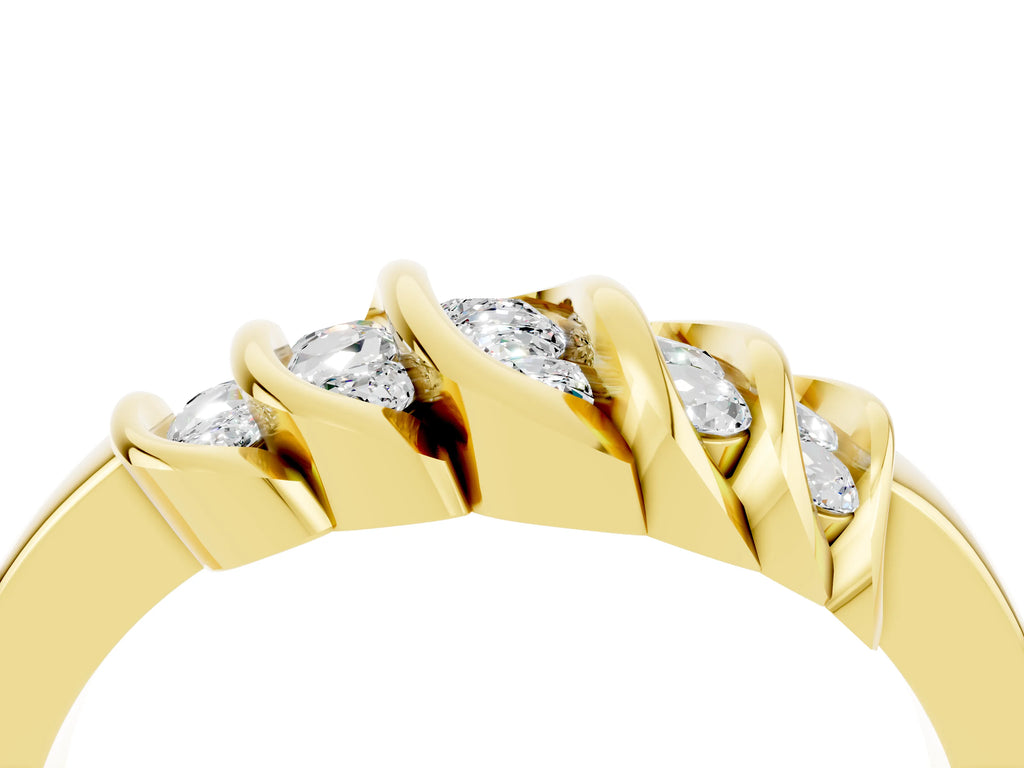 Round Moissanite Multi-Row Crossover Band in Yellow gold with Polished Curves