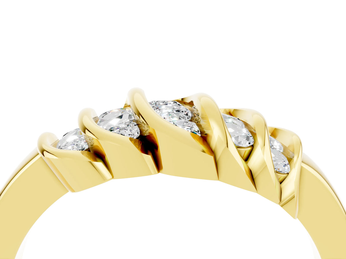 Round Moissanite Multi-Row Crossover Band in Yellow gold with Polished Curves