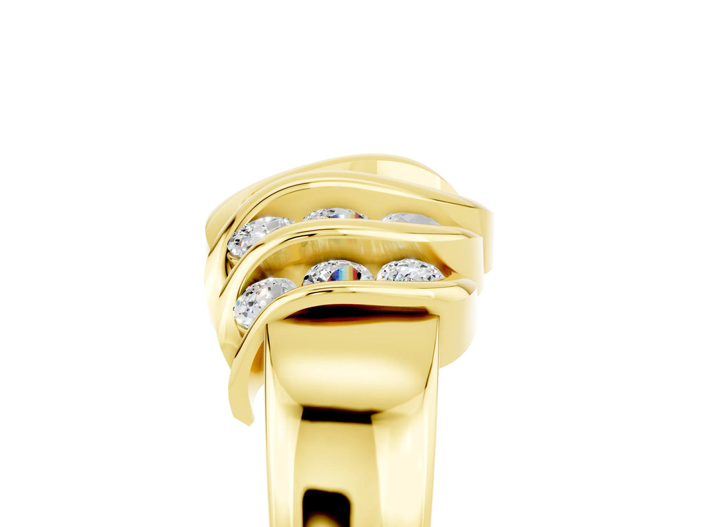 Round Moissanite Multi-Row Crossover Band in Yellow gold with Polished Curves
