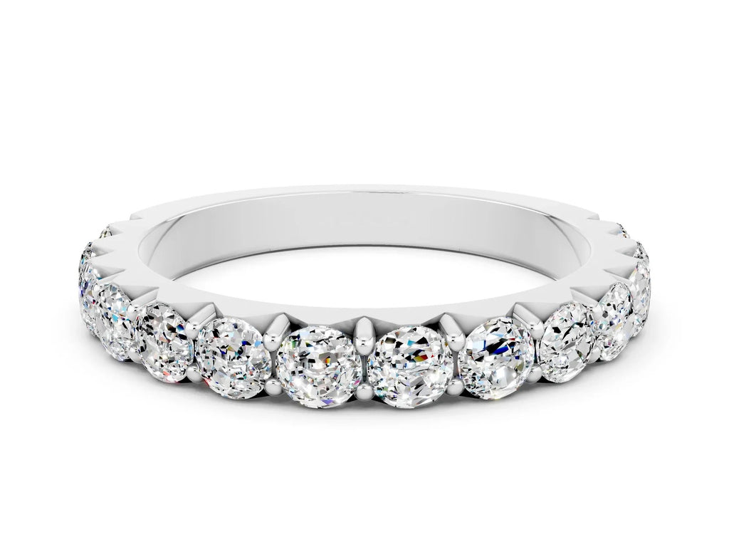 Round Moissanite Polished Half Eternity Band in White gold with Classic Prong Setting 