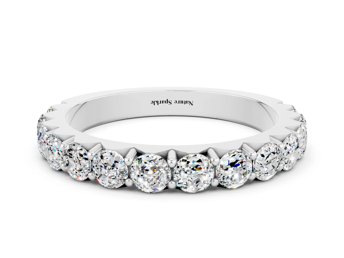 Round Moissanite Polished Half Eternity Band in White gold with Classic Prong Setting