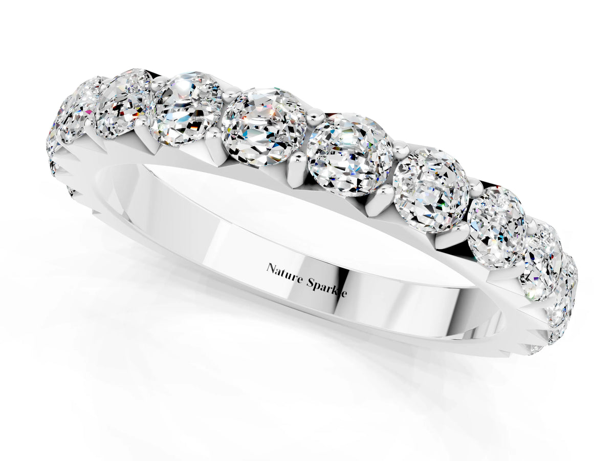 Round Moissanite Polished Half Eternity Band in White gold with Classic Prong Setting
