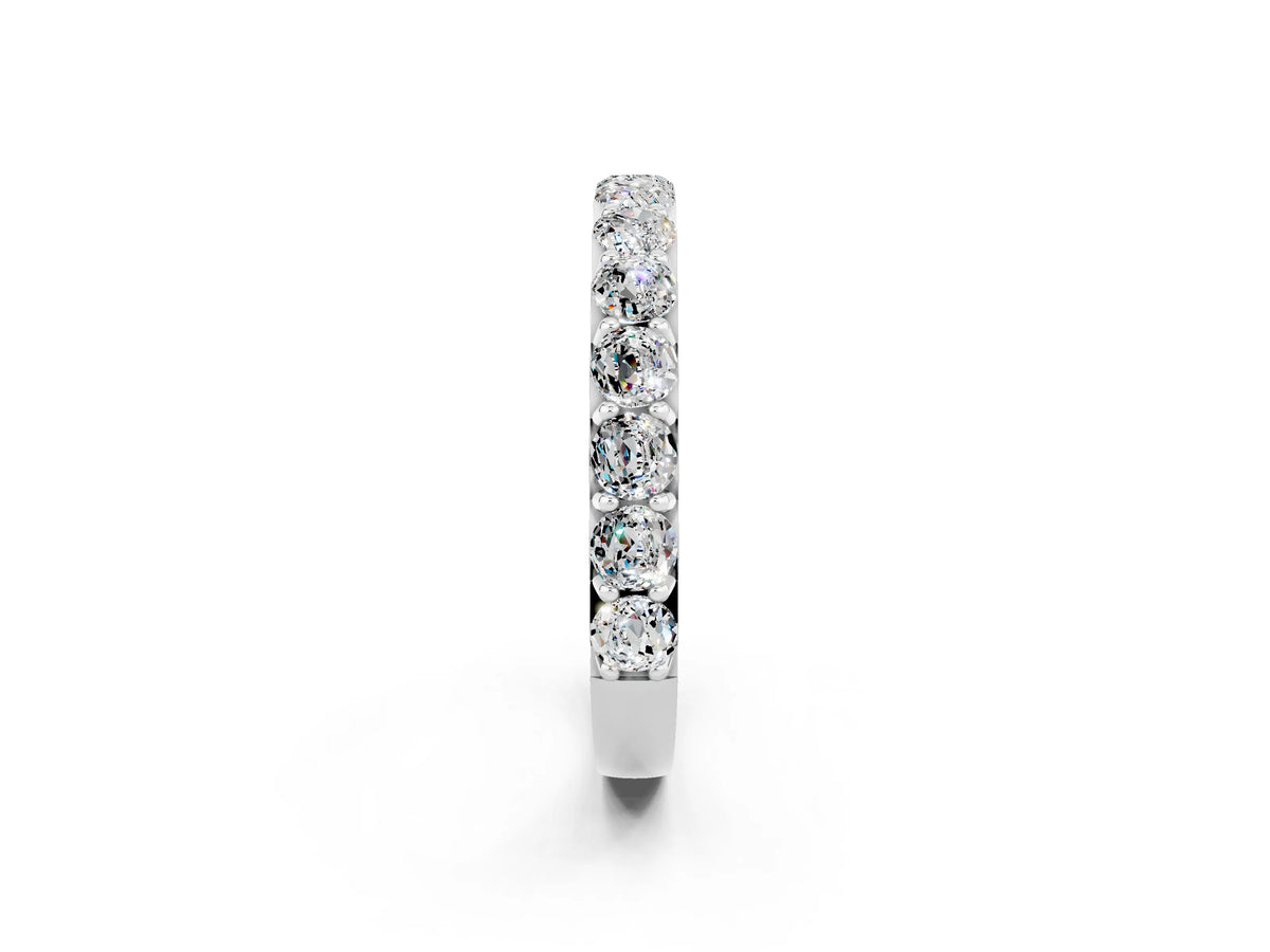 Round Moissanite Polished Half Eternity Band in White gold with Classic Prong Setting