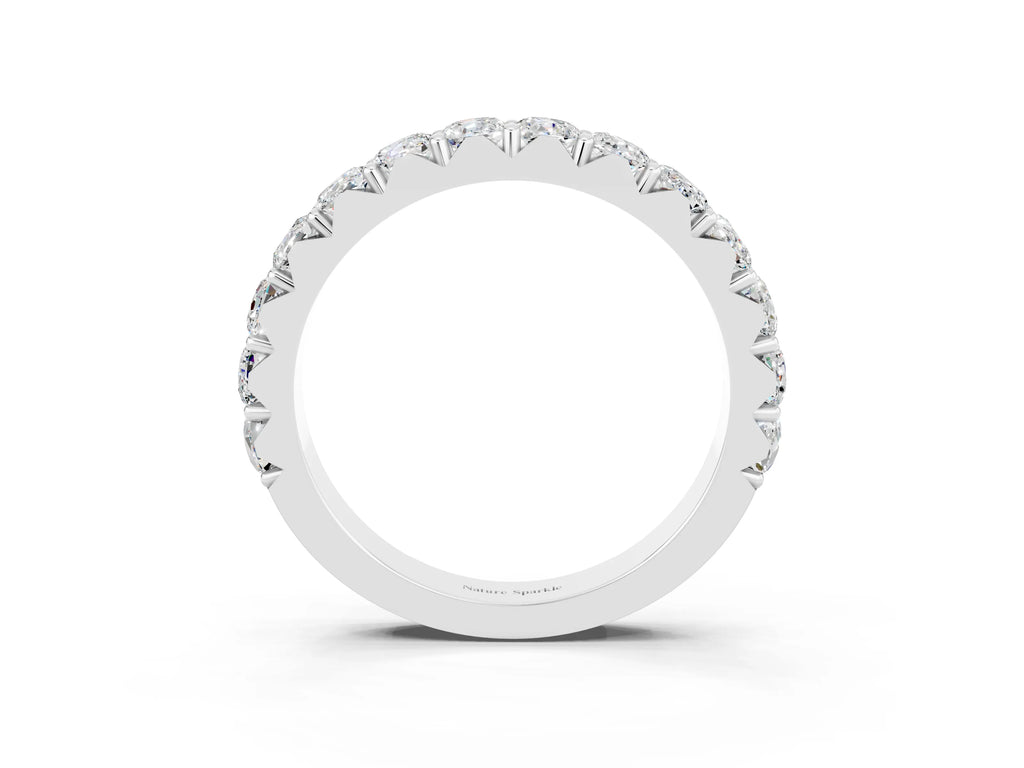 Round Moissanite Polished Half Eternity Band in White gold with Classic Prong Setting