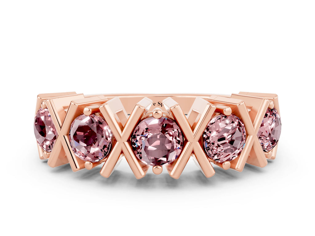 Round Morganite Channel Set Band in Rose gold with X-Prong Detail