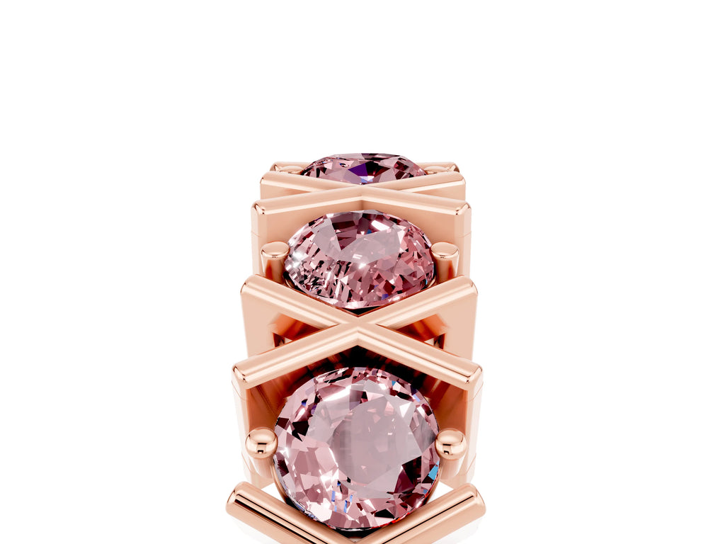 Round Morganite Channel Set Band in Rose gold with X-Prong Detail