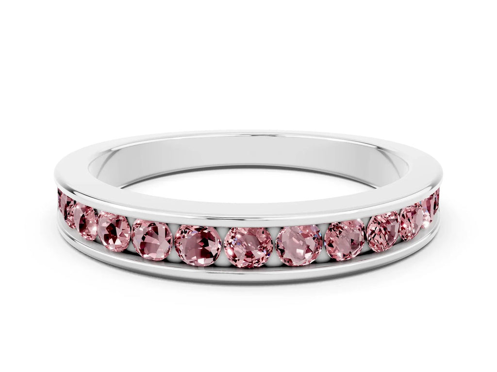 Round Morganite Eternity Band in Platinum with Smooth Channel Setting 