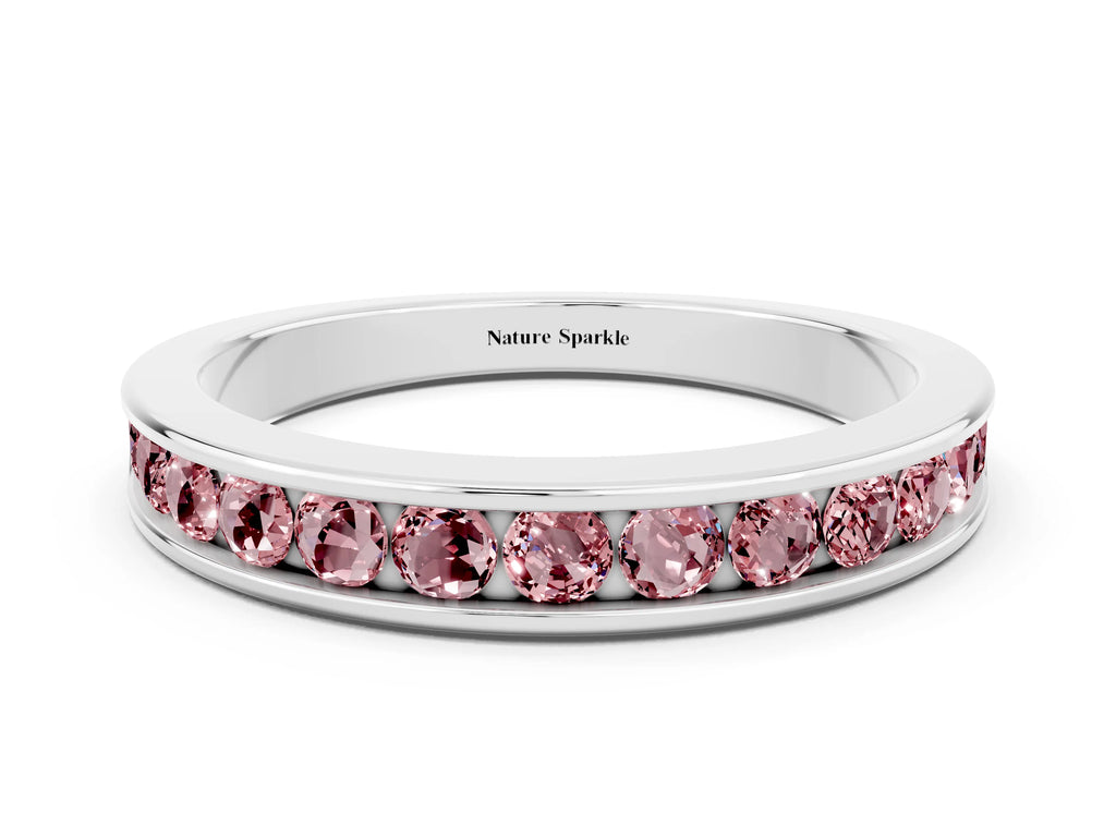Round Morganite Eternity Band in Platinum with Smooth Channel Setting