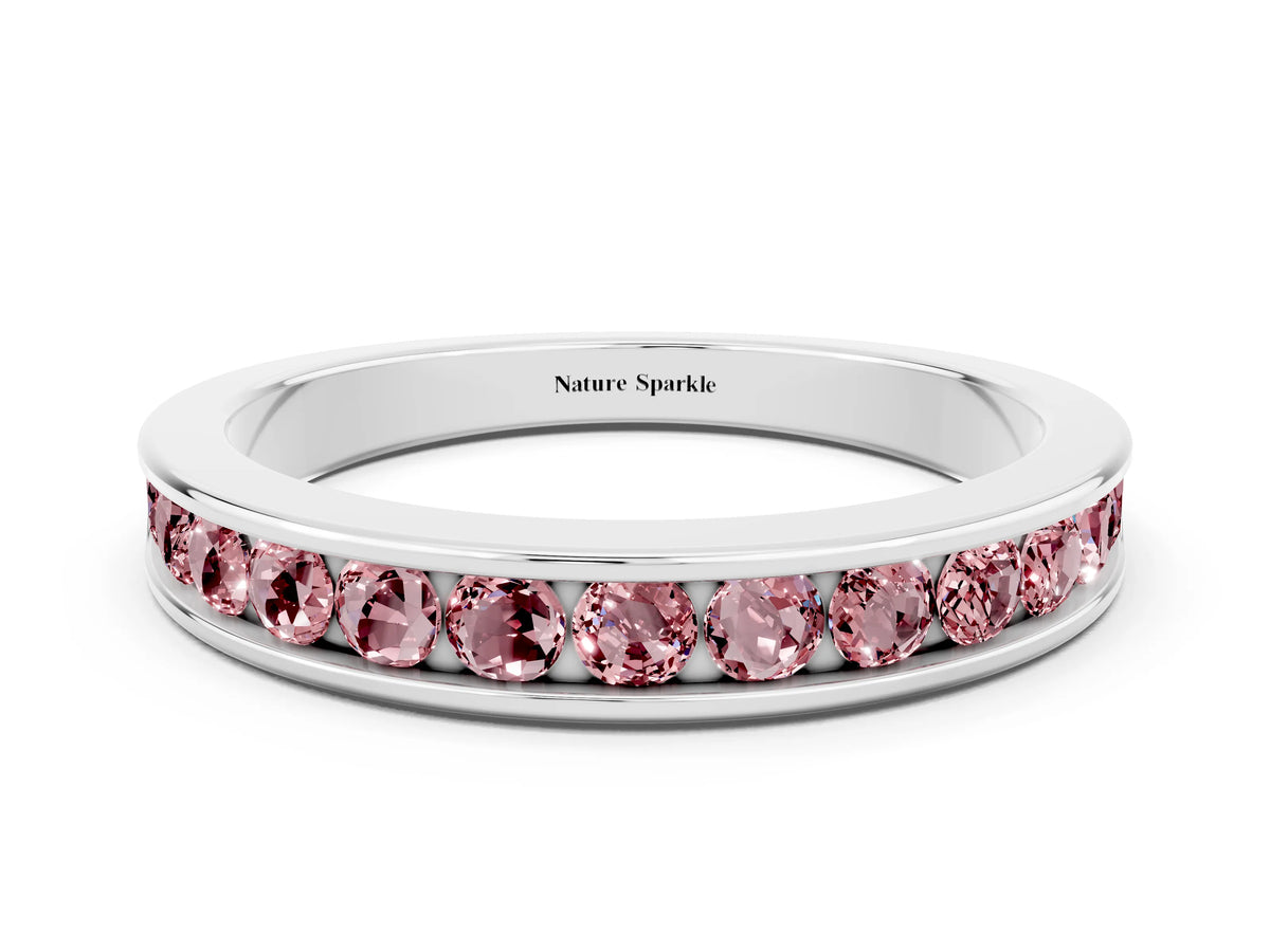 Round Morganite Eternity Band in Platinum with Smooth Channel Setting