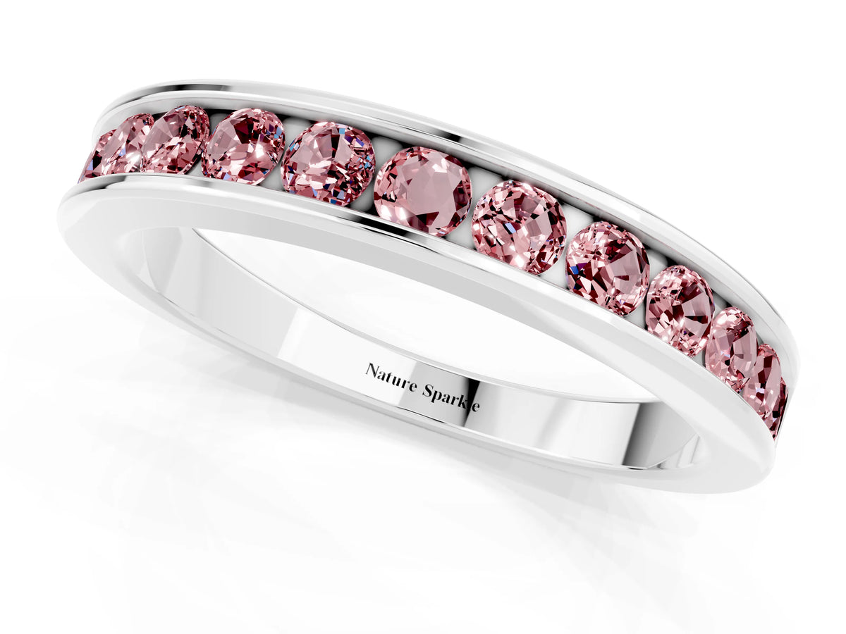 Round Morganite Eternity Band in Platinum with Smooth Channel Setting