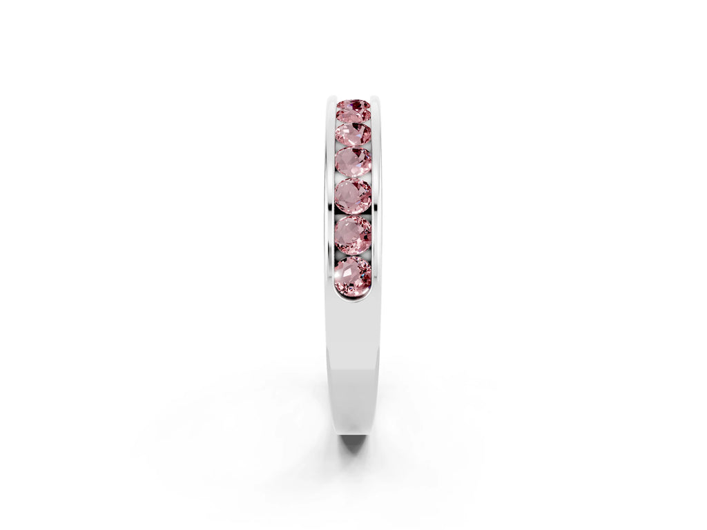 Round Morganite Eternity Band in Platinum with Smooth Channel Setting