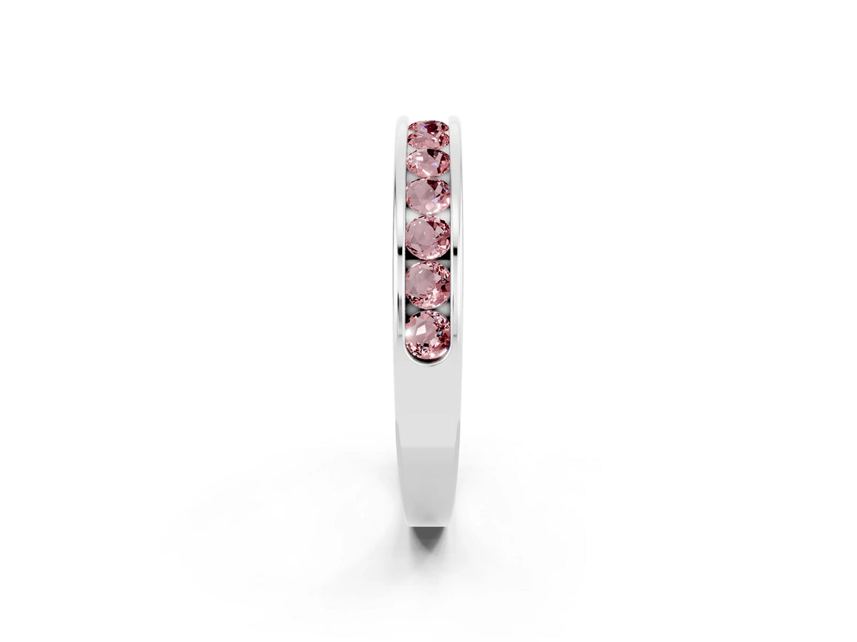 Round Morganite Eternity Band in Platinum with Smooth Channel Setting