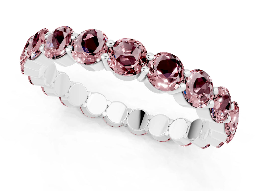Round Morganite Eternity Band in Silver with U-Prong Setting