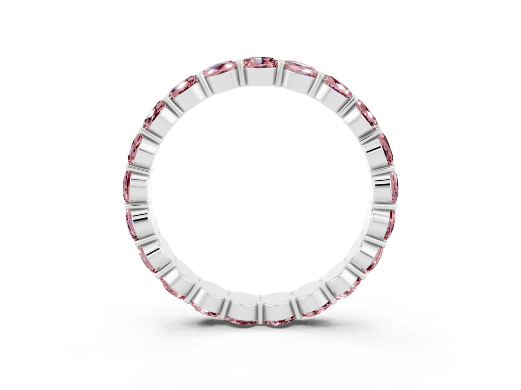 Round Morganite Eternity Band in Silver with U-Prong Setting