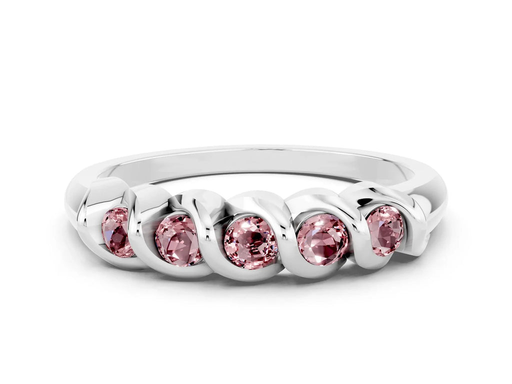 Round Morganite Eternity Band in White gold with Twist Prong Setting 