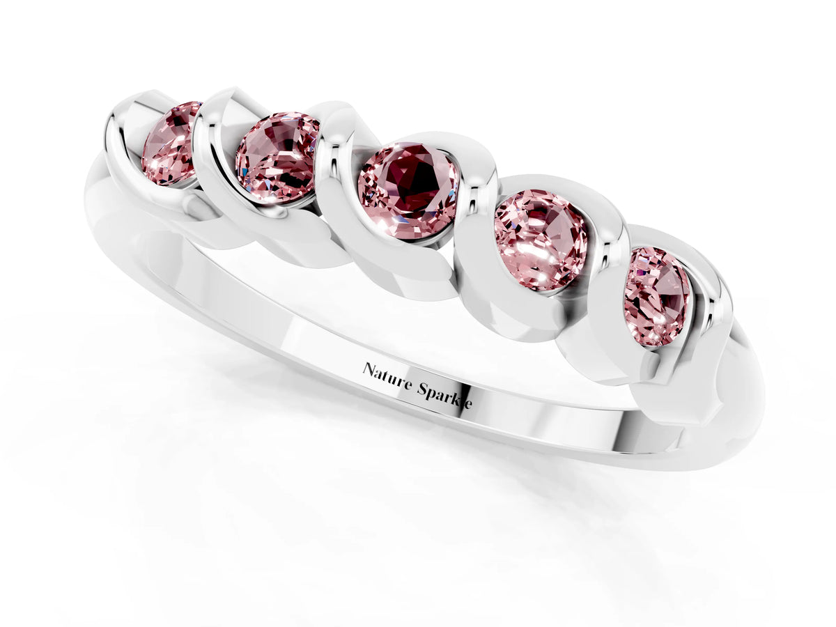 Round Morganite Eternity Band in White gold with Twist Prong Setting