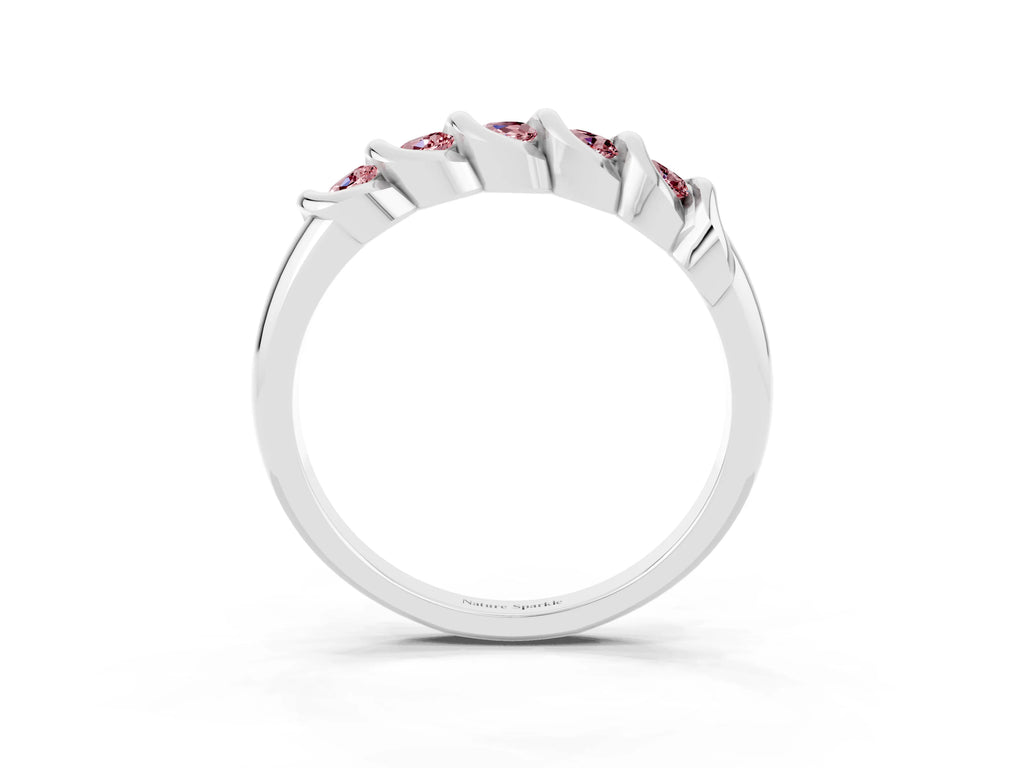 Round Morganite Eternity Band in White gold with Twist Prong Setting