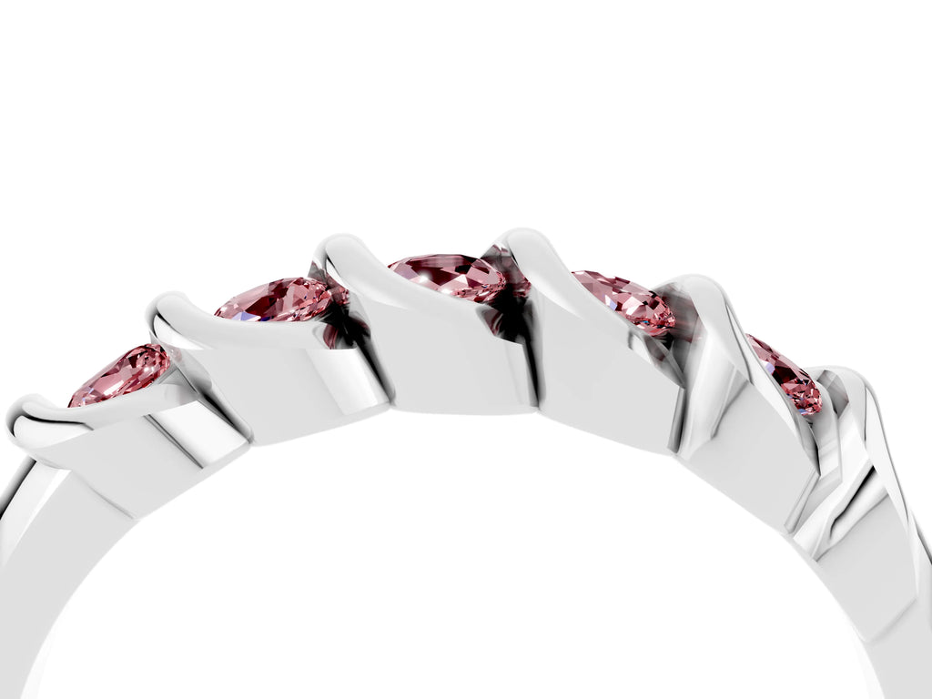Round Morganite Eternity Band in White gold with Twist Prong Setting