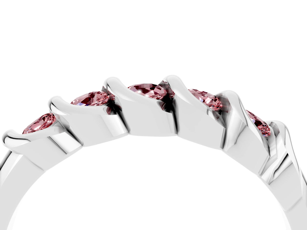 Round Morganite Eternity Band in White gold with Twist Prong Setting