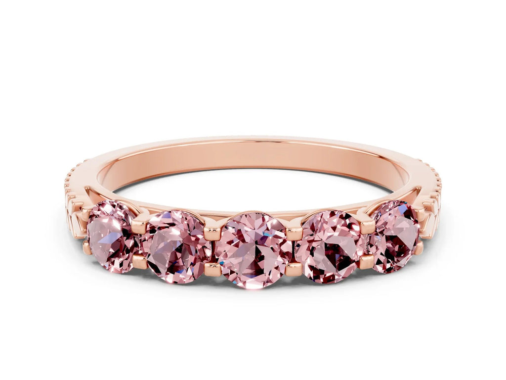 Round Morganite Five-Stone Band in Rose gold with Prong Setting 