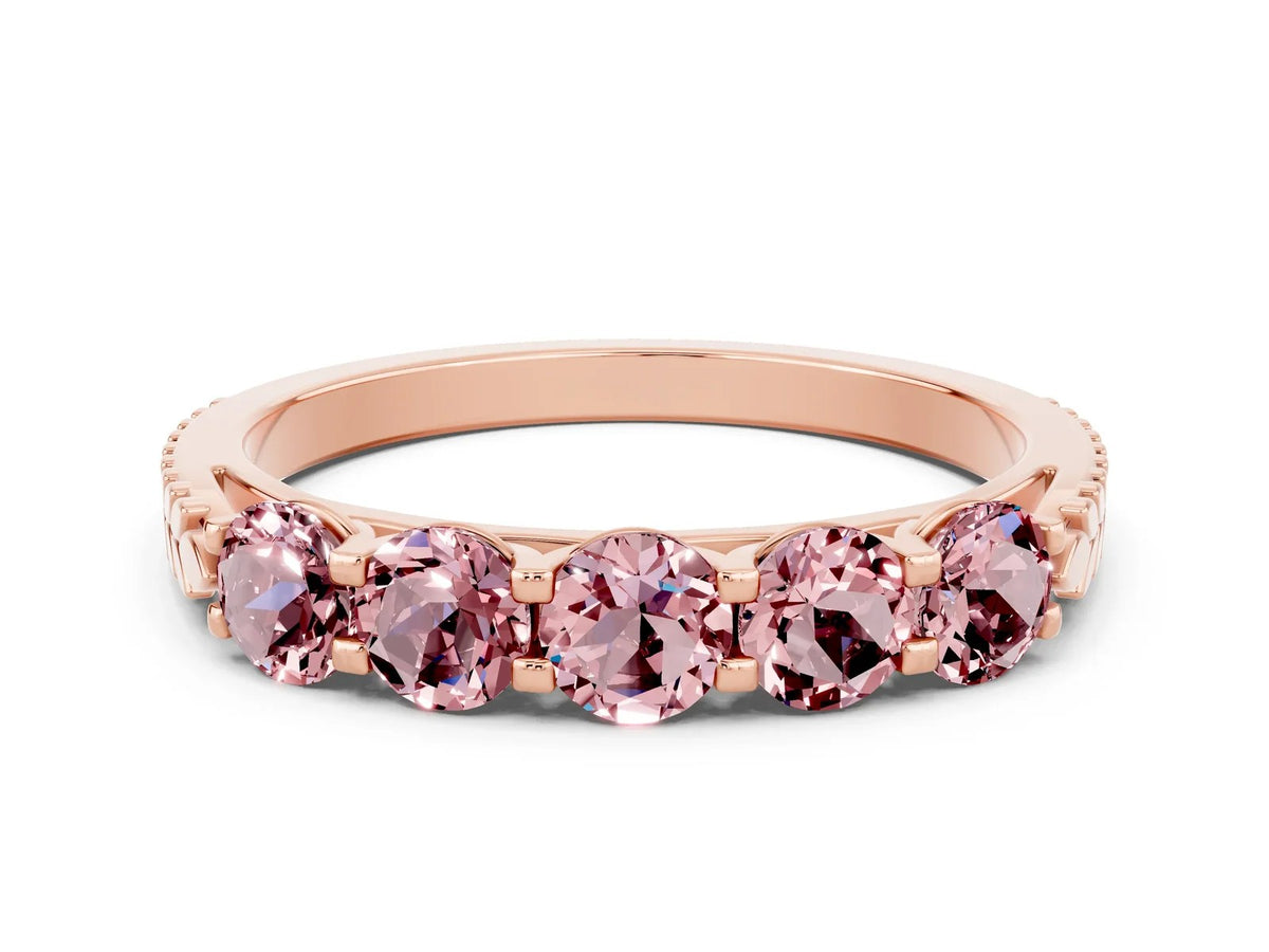 Round Morganite Five-Stone Band in Rose gold with Prong Setting 