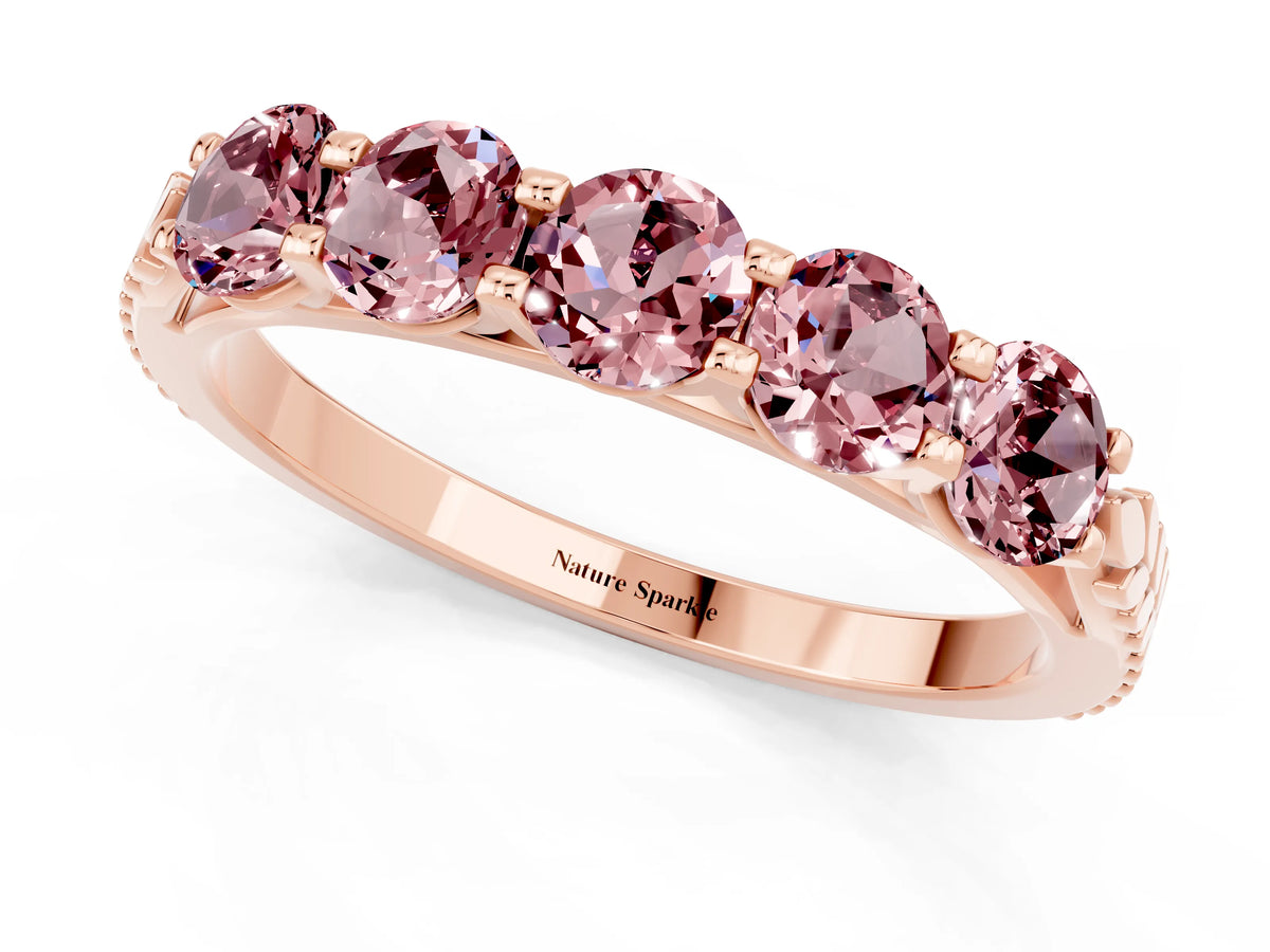 Round Morganite Five-Stone Band in Rose gold with Prong Setting