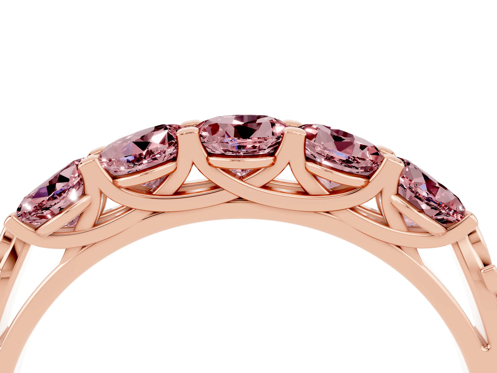 Round Morganite Five-Stone Band in Rose gold with Prong Setting