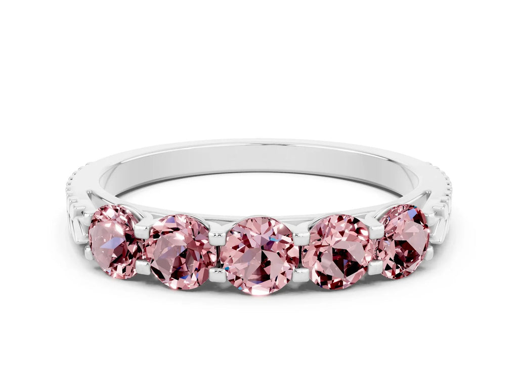 Round Morganite Five-Stone Band in White gold with Prong Setting 
